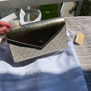 Michael Kors Gold and Cream Clutch